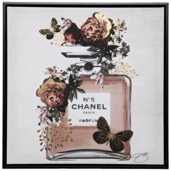 CHANEL No.5 Floral Roses Butterfly Fashion Perfume Bottle Canvas Wall Decor - Picture 1 of 12